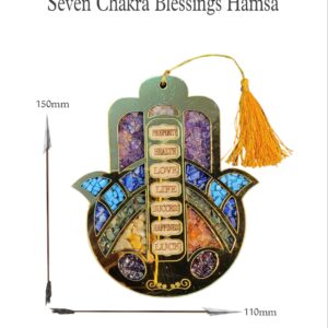 PANAKUMUS Handcrafted 7 Chakra Gemstone Chips Blessing Hamsa Hand Hanging Ornament