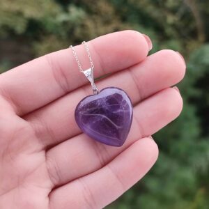 Amethyst Crystal Heart Pendant Necklace with Chain for Women or Girls And Boys