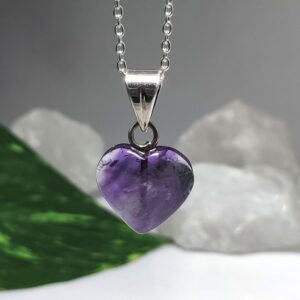 Amethyst Crystal Heart Pendant Necklace with Chain for Women or Girls And Boys