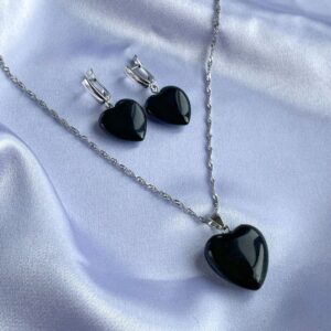 Natural Black Obsidian Heart Pendant Necklace For Men & Women