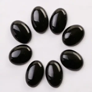 Natural Black Obsidian (Cabochon And Worry Stone) Oval Shape Decorative Showpiece