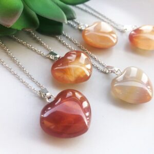 Natural Carnelian Heart Pendant Necklace with Chain for Women or Girls And Boys