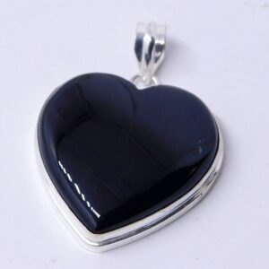 Natural Black Onyx Heart Pendant For Women And Girls