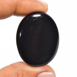 Natural Black Onyx Stone (Cabochon And Worry Stone) Oval Shape Decorative Showpiece