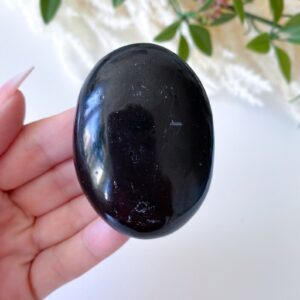 Natural Black Tourmaline Palm Stone Soap For Reiki Healing And Decorative Showpiece